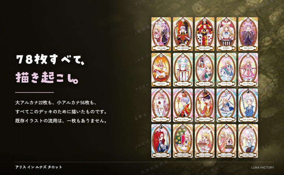 ALICE IN LUNA'S TAROT アリス イン ルナズ タロット タロットカード 全カード描き起こしイラストの訴求パネル
