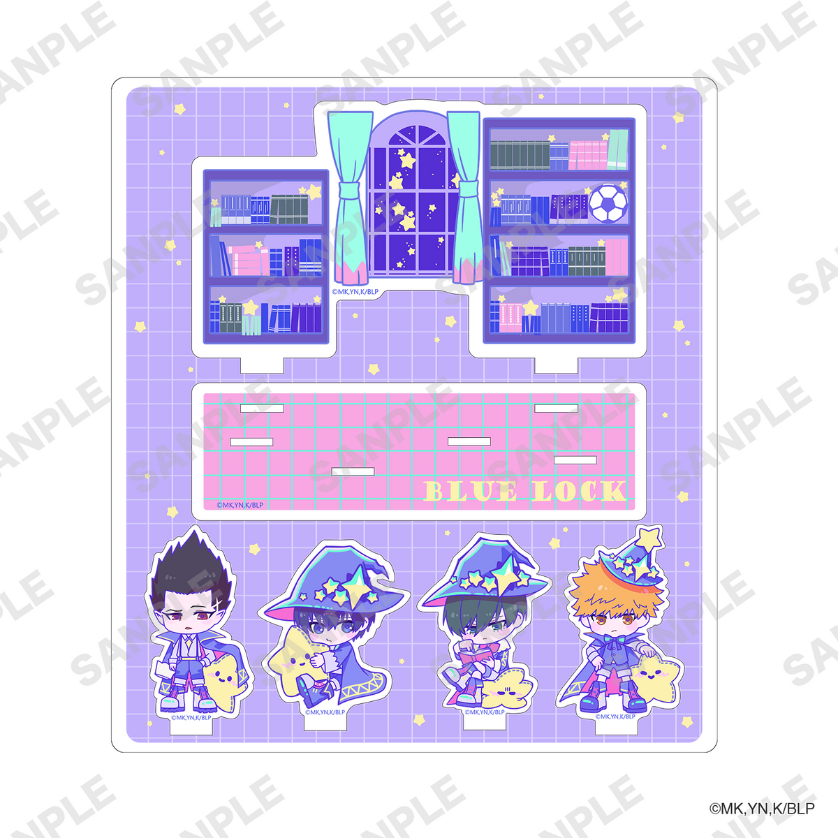 ブルーロックSD アクリルジオラマ A 窓辺の本棚とピンクの机にSDキャラクター4人