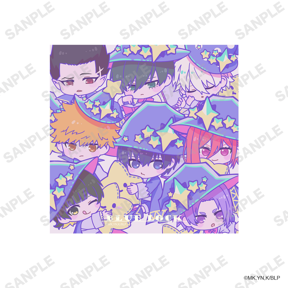 ブルーロック占いクロス B柄 星とSDキャラクターの総柄 650×650mm